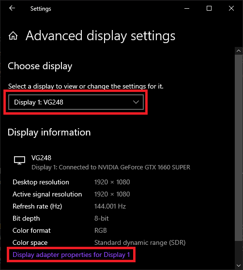 Dolphin advanced display settings screenshot.